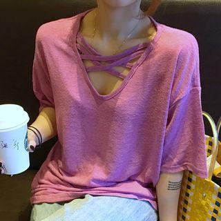 Cross Elbow-sleeve T-shirt