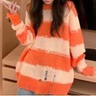 Distressed Striped Mohair Sweater Stripe - Tangerine - One Size