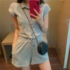 Short-sleeve Button Cropped T-shirt / Wide-leg Shorts
