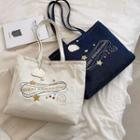 Cartoon Embroidered Denim Tote Bag