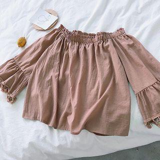 Fringed Flare-sleeve Off-shoulder Blouse