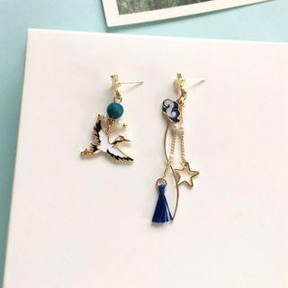 Crane Asymmetrical Alloy Dangle Earring