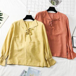 Lace-up V-neck Blouse