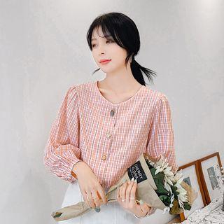 Buttoned Plaid Blouse