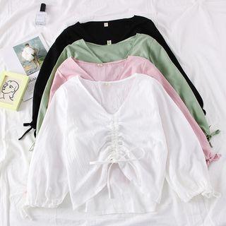 Long-sleeved Drawstring Crop Blouse