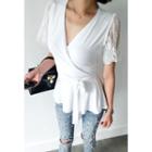 Lace-sleeve Wrap-front Top