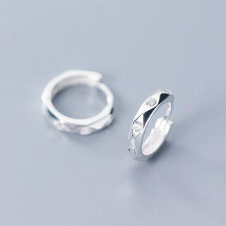 925 Sterling Silver Rhinestone Hoop Earring 1 Pair - Huggy Earring - One Size
