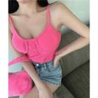 Sleeveless Plain Slim-fit Camisole Top Rose Pink - One Size