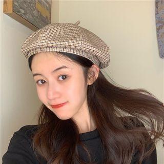 Plaid Beret Hat Khaki - M
