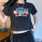 Short-sleeve Building Print Cropped T-shirt