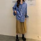 Loose-fit Long-sleeve Shirt / Striped Skirt