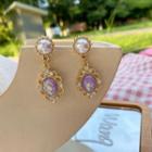 Faux Pearl Resin Alloy Dangle Earring 1 Pair - Gold & Pink - One Size