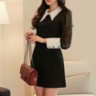 Long-sleeve Contrast Collar A-line Dress