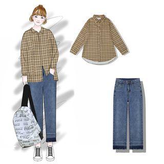 Plaid Shirt / Cropped Wide-leg Jeans