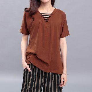 Lace Up-front Short-sleeved T-shirt