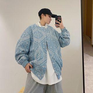 Patterned Denim Baseball Jacket