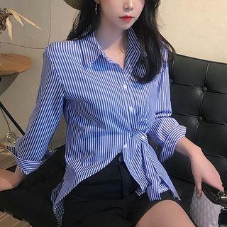 Striped Asymmetrical Shirt Stripes - Blue - One Size