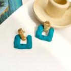 Textured Square Drop Earring Ear Stud - 1 Pair - S925 Silver Stud - Blue & Gold - One Size