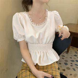 Ruffled Puff-sleeve Peplum Blouse