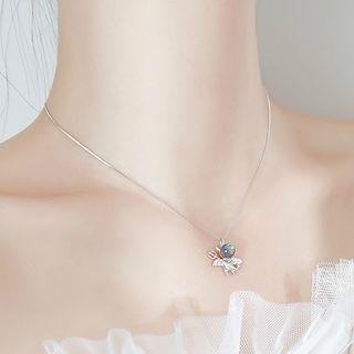 925 Sterling Silver Moonstone Devil Pendant Necklace Light Blue Rhinestone - Silver - One Size