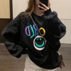 Lettering Smiley Face Print Pullover