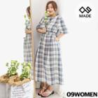 Plus Size Band-waist Plaid Maxi Dress