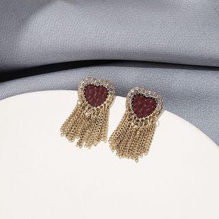 Heart Fringed Drop Earring 1 Pair - E4666 - Gold & Red - One Size
