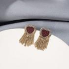 Heart Fringed Drop Earring 1 Pair - E4666 - Gold & Red - One Size