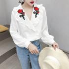 Frill Trim Embroidered Blouse
