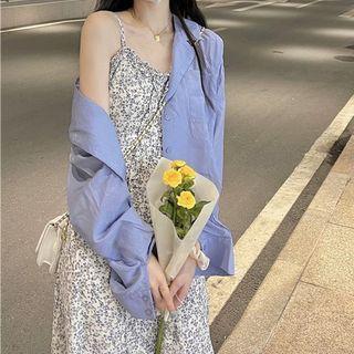 Spaghetti-strap Floral Print Midi A-line Dress / Shirt