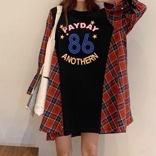 Lettering Crop Loose-fit Long T-shirt