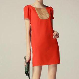 Short-sleeve Bow-accent Shift Dress