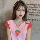Strawberry Print Cap-sleeve T-shirt