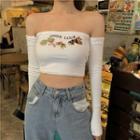 Goldfish Embroidered Off-shoulder Crop Top White - One Size