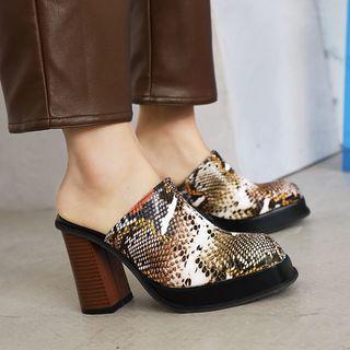 Snakeskin Print Chunky-heel Mules