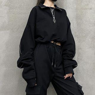 Plain Long Sleeve Crop Top Black - One Size