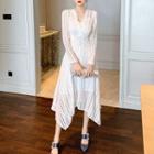 Long-sleeve Asymmetrical Midi A-line Lace Dress
