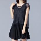 Shimmer Short-sleeve Mock Two-piece Dress