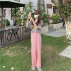 V-neck Slit Short-sleeve Tee / Wide Leg Pants