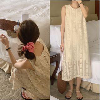 Lace Midi A-line Tank Dress Almond - One Size