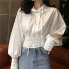 Plain Smocked Cropped Hoodie Off-white - One Size