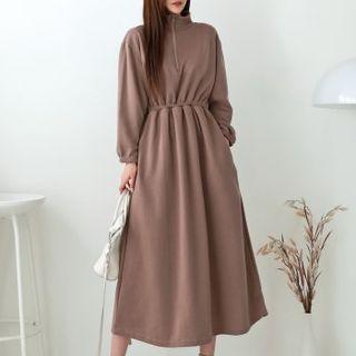 Mock-neck Zipped Long Dress