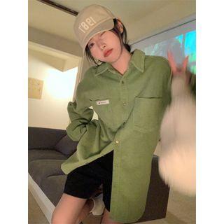 Long-sleeve Corduroy Shirt Green - One Size