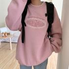 Letter Embroidery Sweatshirt Nude Pink - One Size
