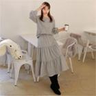 Set: Pocket-front Sweatshirt + Tiered Maxi Skirt
