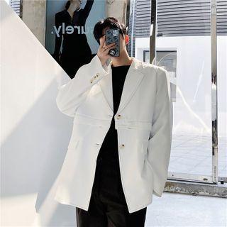 Contrast Stitching Zip Blazer