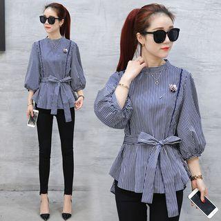Striped 3/4 Sleeve Peplum Top
