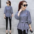 Striped 3/4 Sleeve Peplum Top