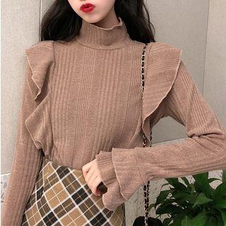 Long-sleeve Mock-neck Ruffle Top