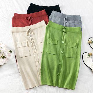 Drawcord Knit Pencil Skirt